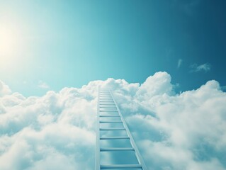 Ladder reaching into clouds with dreamy lighting and space for text
