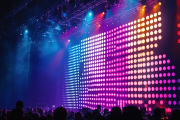 LED matrix display in concert setting with dynamic lighting and negative space on right