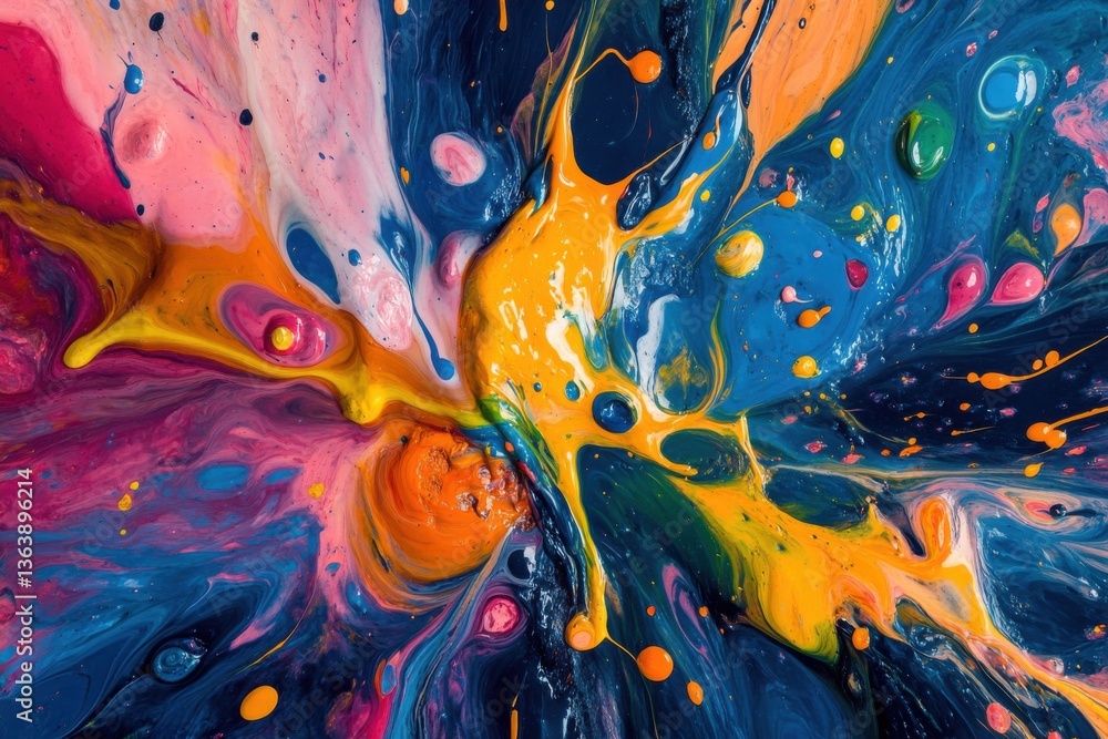 Poster vibrant abstract swirl of colorful paints in dynamic movement