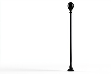 A minimalist black lamp post stands alone against a white background, emphasizing its elegant design and simplicity.