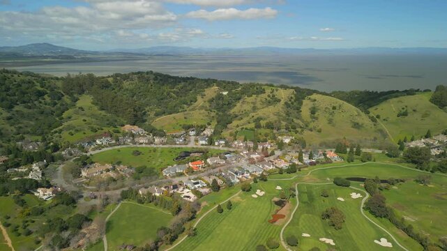 Aerial View, San Rafael, Green Rolling Hills, San Pablo Bay