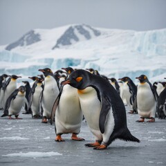 Obraz premium Penguin Colony on an Icy Plateau