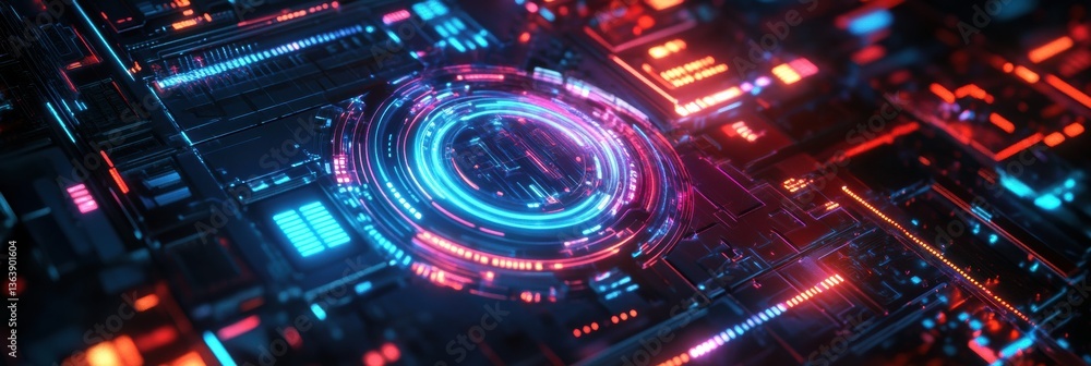 Poster futuristic holographic interface glowing with vibrant light elements in a cyberpunk environment show