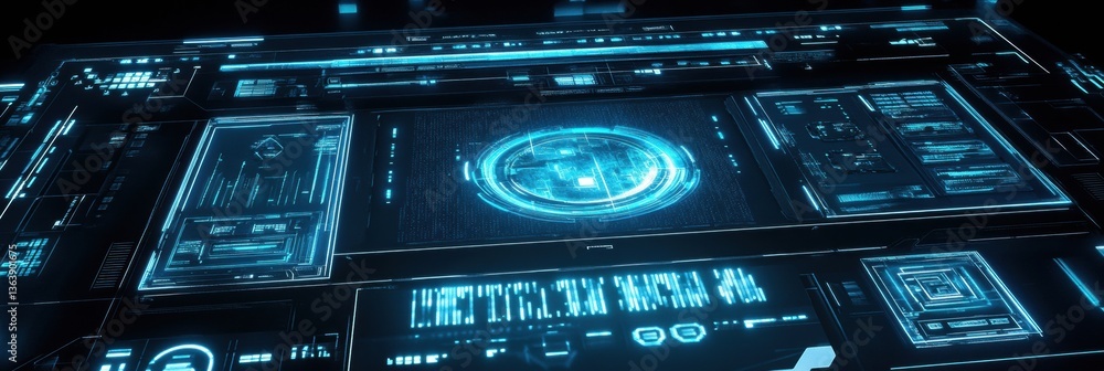 Aufkleber futuristic holographic interface displaying glowing elements designed with cyberpunk aesthetics in a