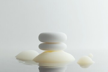 White stones balanced on a creamy surface