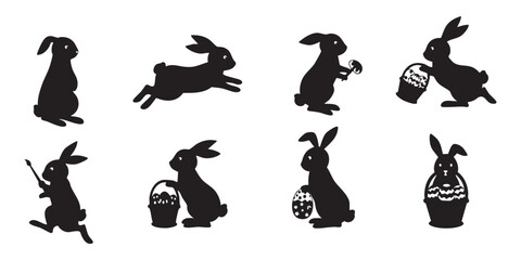 Easter bunny silhouette vector art, cute rabbit illustration graphic design set
