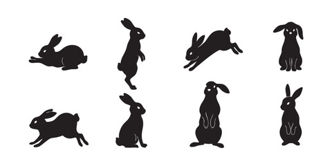 Fototapeta premium Black rabbit silhouette vector illustration bunny animal easter design set art