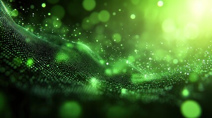 A pixelated green digital background