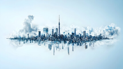 Fototapeta premium Abstract Cityscape Reflection In Blue with Cloudlike Elements and Digital Illustration