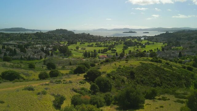 Aerial View, San Rafael, Green Rolling Hills, San Pablo Bay