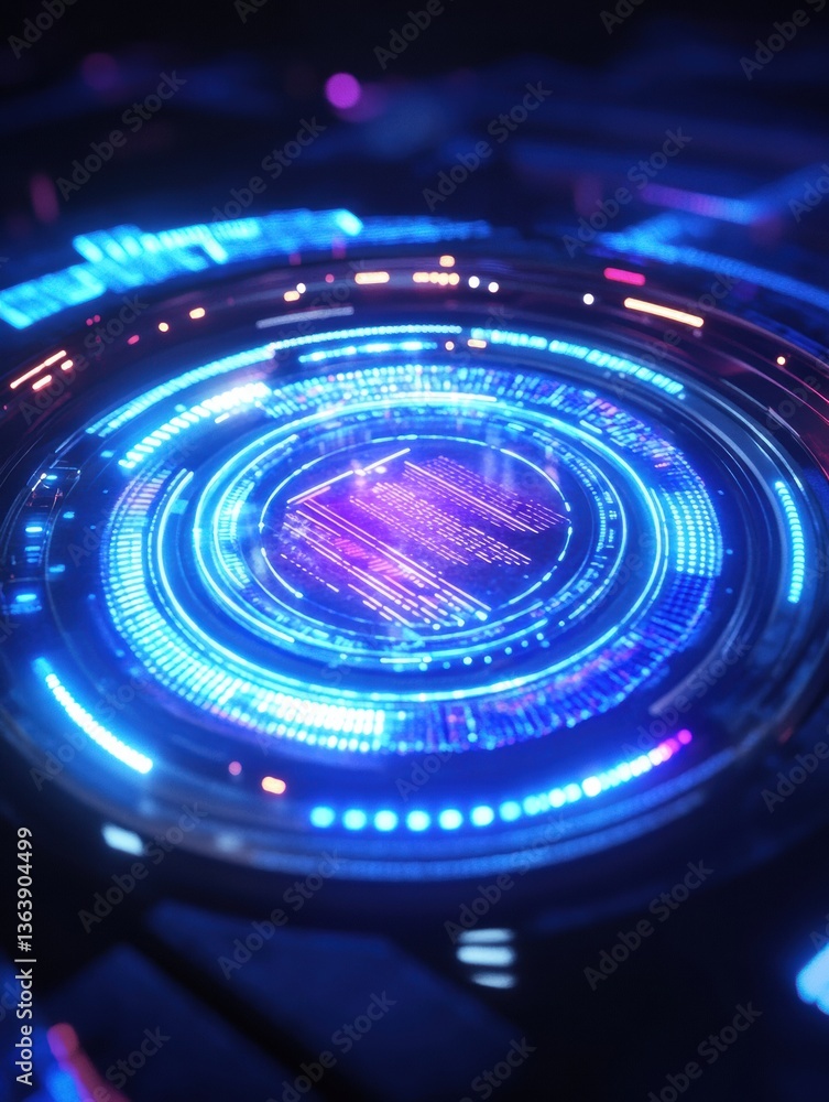 Aufkleber futuristic holographic interface displaying vibrant light elements in a clean cyberpunk setting at n