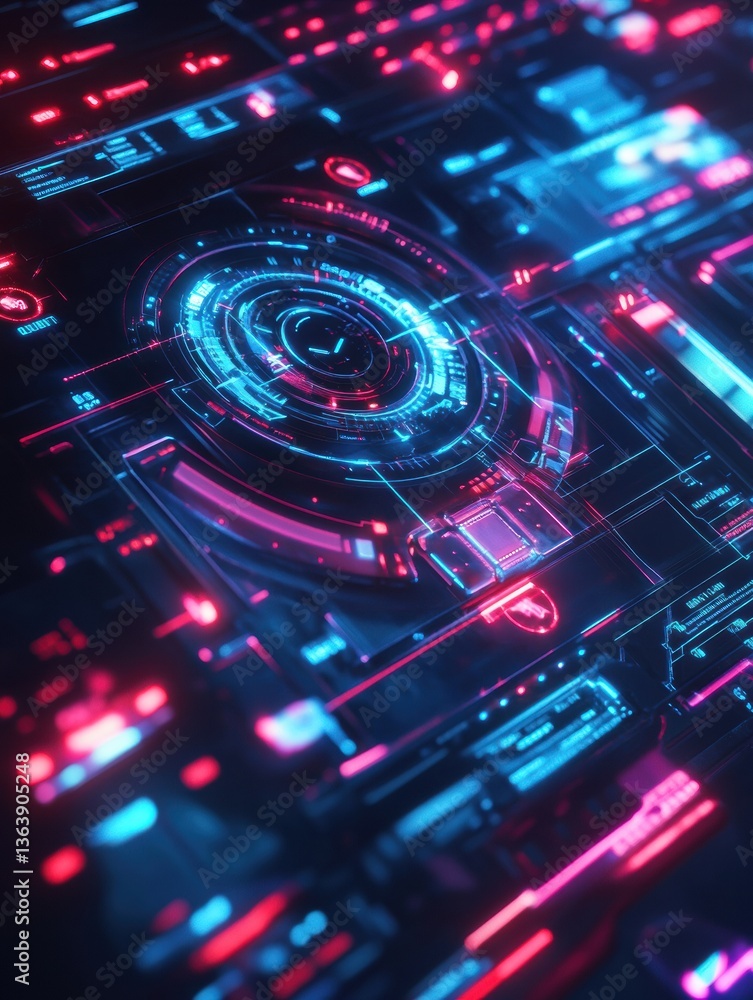 Aufkleber futuristic holographic interface with glowing elements showcasing clean cyberpunk aesthetics in a hi