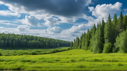 summer landscape edge of the forest and clouds
