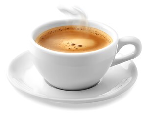 Fototapeta premium Steaming cup of espresso on saucer.