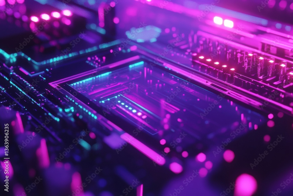 Poster futuristic holographic interface with glowing elements showcasing clean cyberpunk aesthetics in a hi
