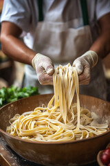 Dusting Fettuccini Pasta Noodles