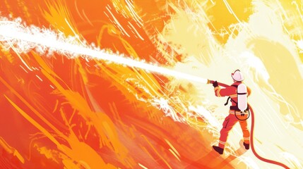 Firefighter in Action Battling Intense Flames with Powerful Water Stream for Safety and Rescue