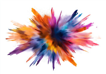 Vibrant colorful powder explosion with dust splash on a white background, high-resolution