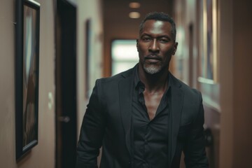Obraz premium Portrait of a confident black man in office hallway