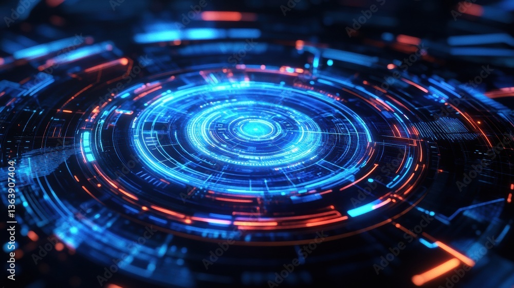 Aufkleber futuristic holographic interface featuring glowing elements with clean cyberpunk aesthetic during a 