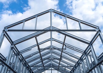 Obraz premium Architectural Steel Frame of a Building Structure Seen From Below