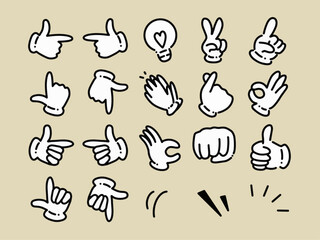 シンプルな指差し・ハンドサインの手描き風アイコン素材－ピース・グッドの手のイラスト