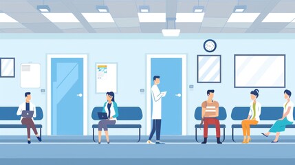 Medical Professionals and Patients in a Modern Clinic Waiting Area