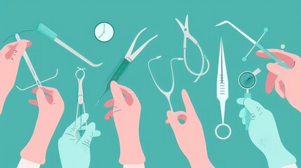 Medical Tools in Action Hands Holding Various Instruments for Healthcare and Diagnosis