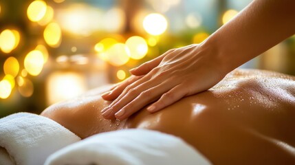 Naklejka premium A person receiving a therapeutic back massage in a spa setting