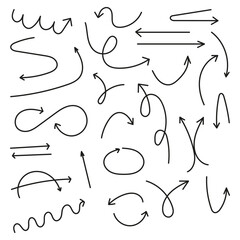 Arrow icon set. Curved arrow symbols. Dynamic motion arrows. Black directional shapes.