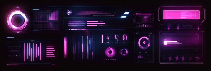 Obraz premium Futuristic holographic interface design featuring glowing elements in a clean cyberpunk aesthetic with vibrant purple and blue hues