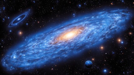 Fototapeta premium Spiral galaxy with planets and stars.