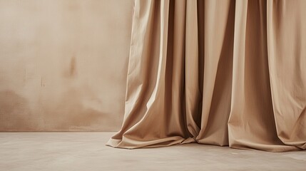 Mocha mousse curtain sets the stage for a dramatic theater performance with warm beige tones and elegant texture in a refined setting