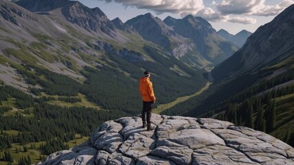 Adventurer Overlooking a Breathtaking Mountain Valley
