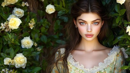 Naklejka premium Beautiful girl with flowers.