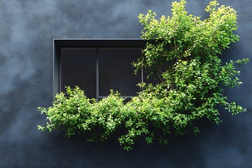 A modern window surrounded by vibrant green climbing plant life