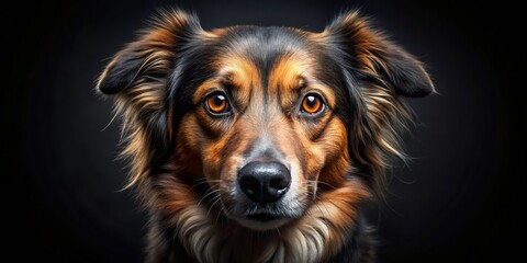 Fototapeta premium Adorable Dog Closeup on Black Background - Pet Portrait Photography