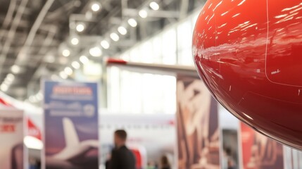 Close-Up of Aircraft Engine Cowling at Aviation Exhibition Event