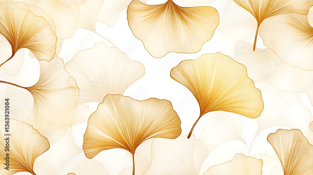 Poster elegant ginkgo leaf pattern with gold outlines, elegant pattern of ginkgo leaves with gold outlines 