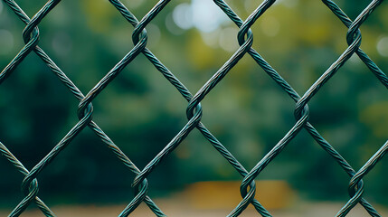 Fototapeta premium Close Up Of Green Chain Link Fence With Blurred Background