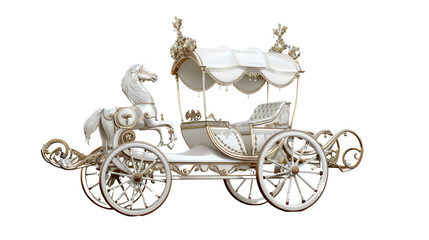 Royal Carriage in Elegance: A meticulously crafted royal carriage stands as a testament to luxury, featuring an ornate design, carriage wheels, and horse statues.