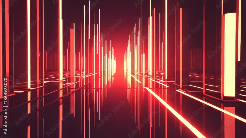 Poster abstract red illuminated pathway with vertical lines creates a futuristic atmosphere in a digital la