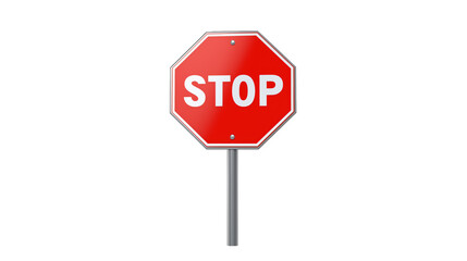 A red stop sign with white letters on a black background
