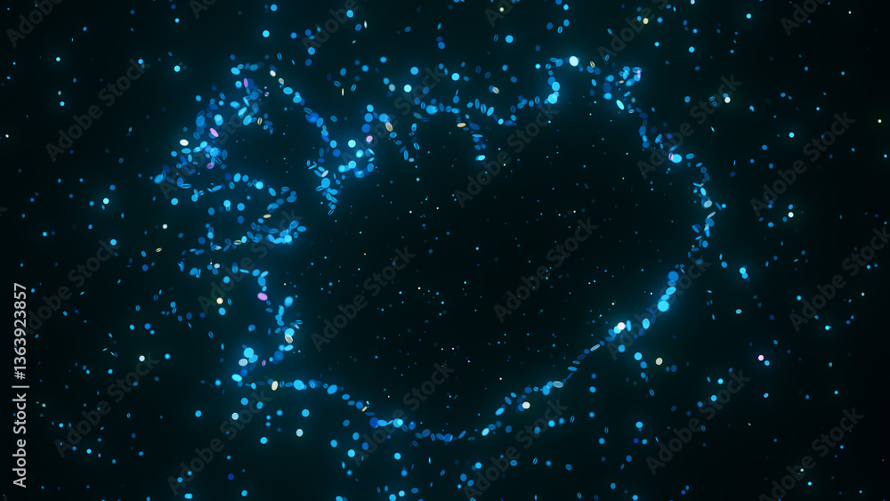 Poster futuristic digital visualization of iceland map composed of glowing blue particles. the abstract cos
