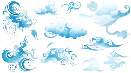 Blue stylized clouds; design elements; graphic art; white background; website design
