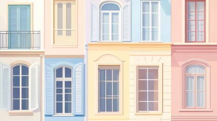 Obraz premium Window collage architecture facade, colorful buildings, exterior design, architecture use