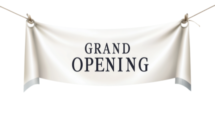 Grand opening banner hanging with metal wire and grommets