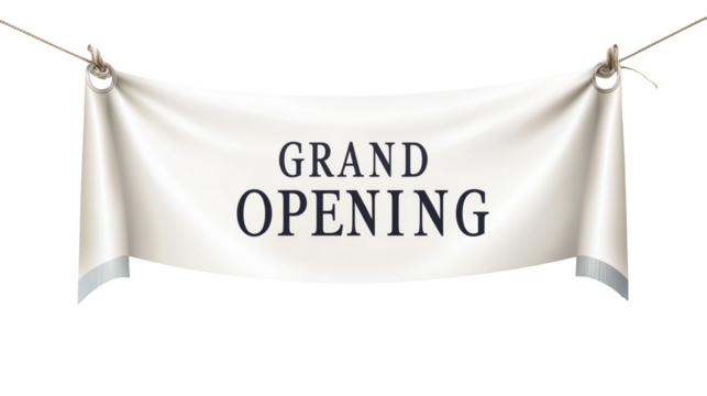 Grand opening banner hanging with metal wire and grommets