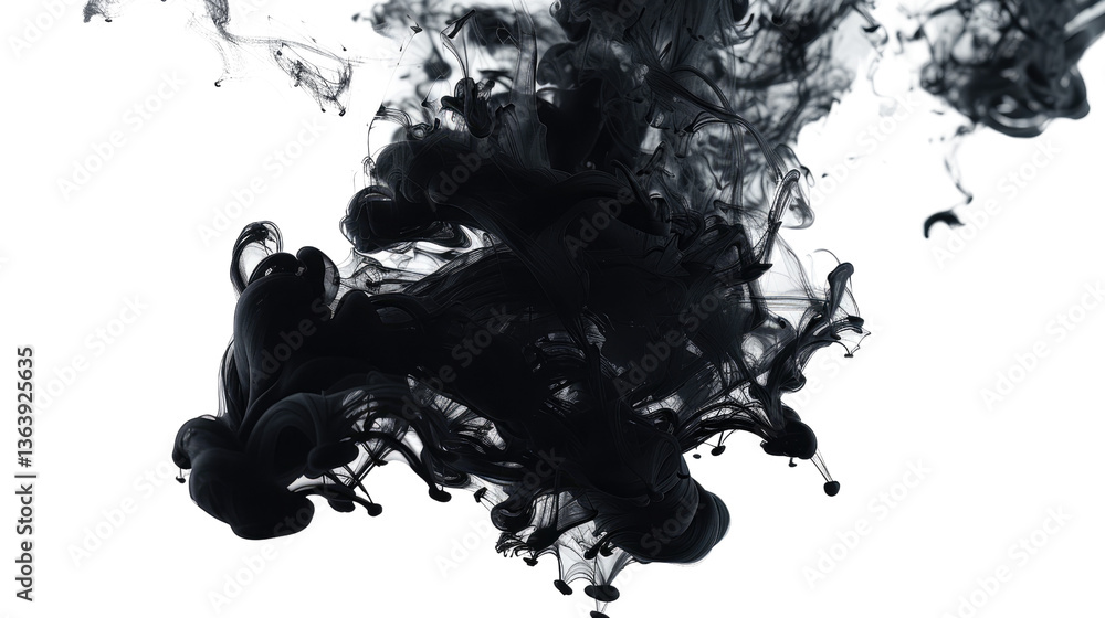 Poster ink dance: an evocative image captures the mesmerizing dance of black ink swirling within a transluc