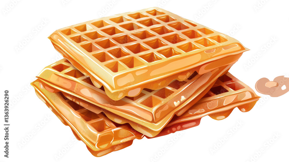 Poster golden waffles delight: a stack of perfectly cooked golden waffles, with their characteristic grid p